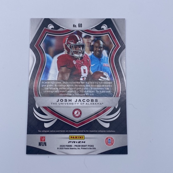 Josh Jacobs- 2020 panini Prizm draft picks #60 (red Prizm ) crusade - Picture 2 of 2